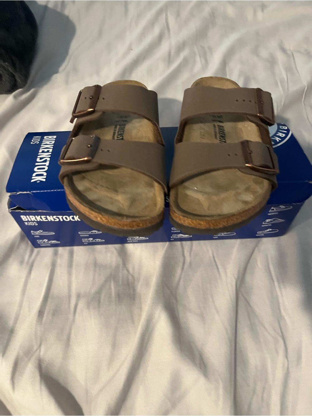 Birkenstock Kids Two-Strap Sandals in Taupe Brown with Buckles